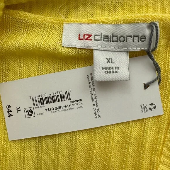 Liz Claiborne Cardigan Sweater Womens XL Yellow Open Front Ribbed Knit Pockets - Picture 5 of 9